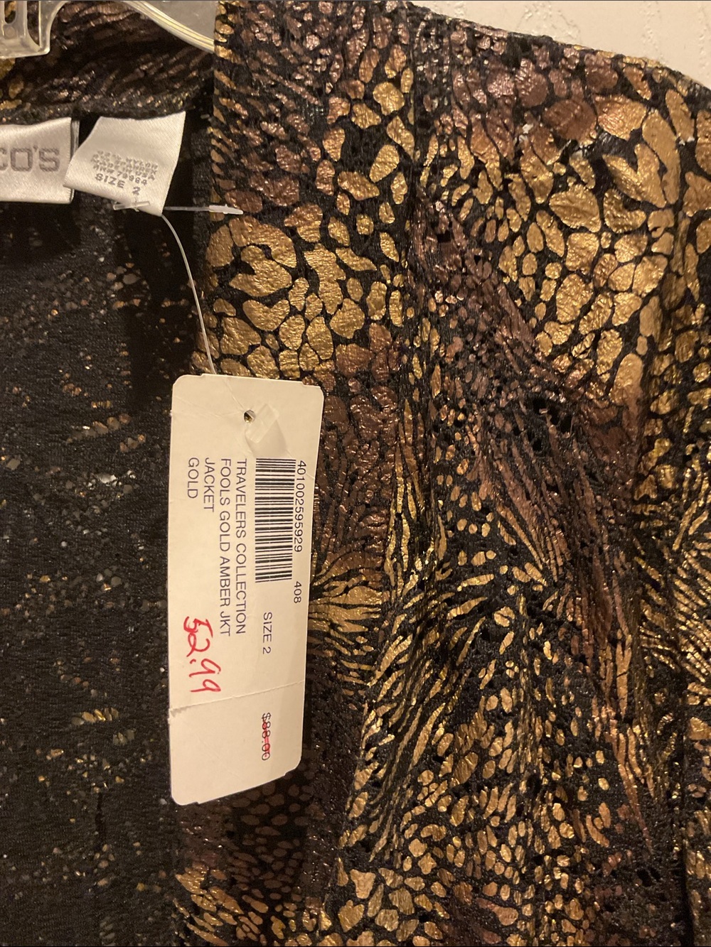 Chico's Black and Gold Metallic Open-Front Jacket - Picture 2 of 4